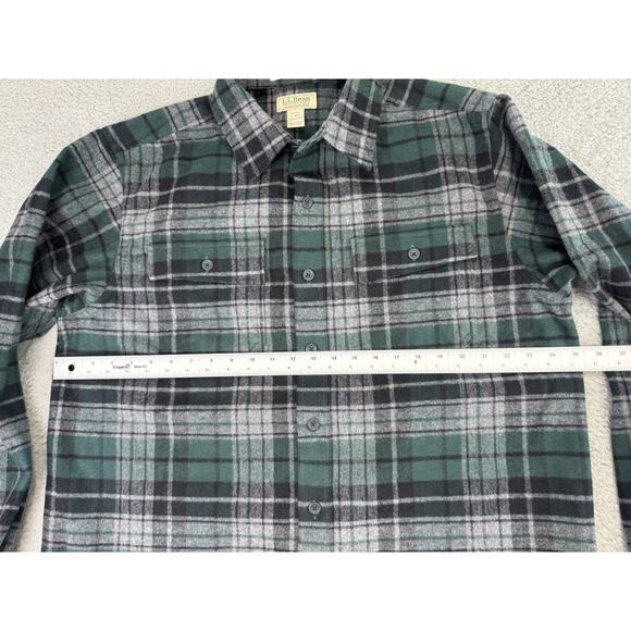 LL Bean Shirt Men Large Green Plaid Chamois Flannel Vintage Heavyweight Trad Fit - Picture 6 of 15